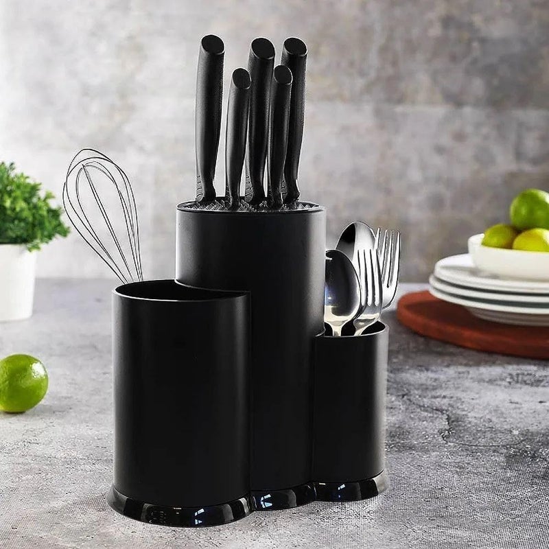 Generic Kitchen Organiser Set with Knife Block, Utensil Holder and Strainer, Black, .nin