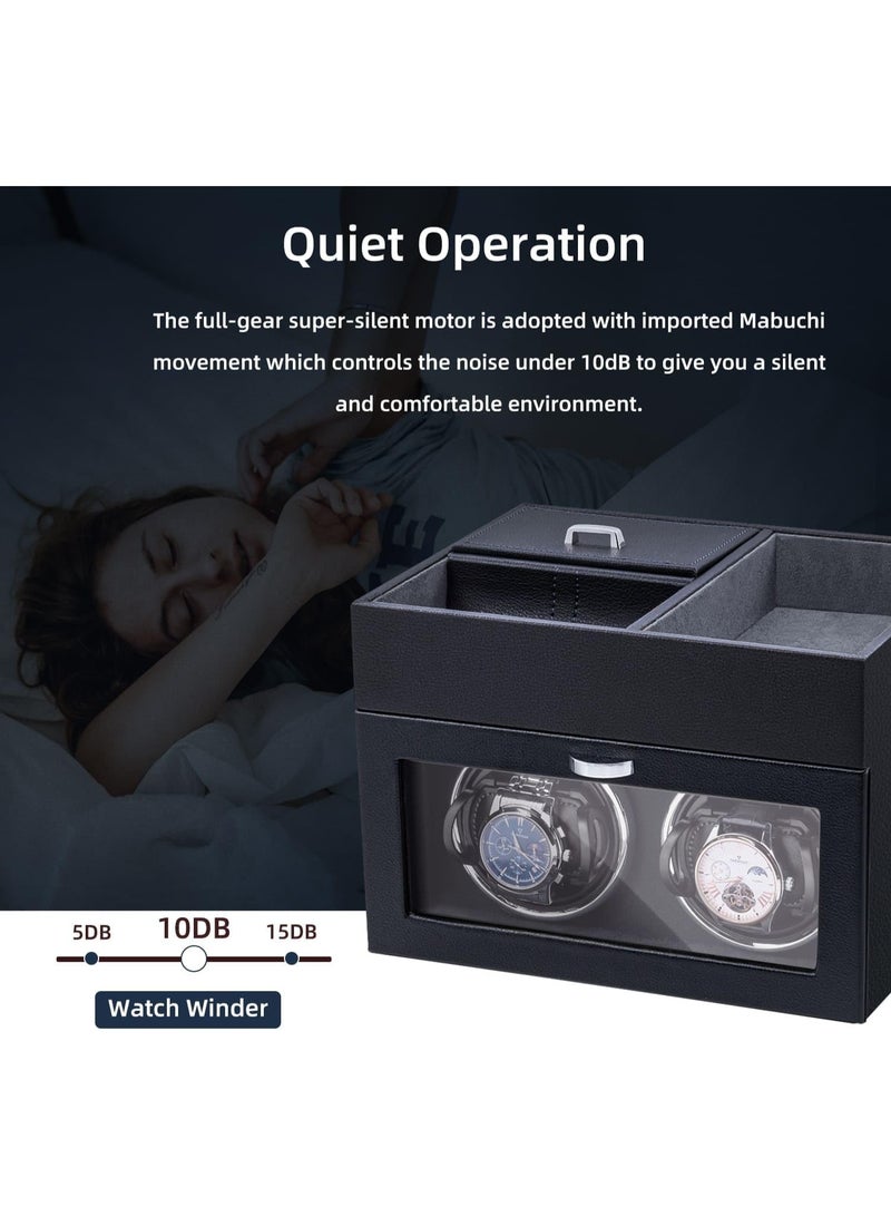 Automatic Double Watch Winder with Storage Box, Watch Winders for 2 Watches,Automatic Watch Winder Box with Quiet Motor,LED Light, Adjustable Watch Pillows - Image 4