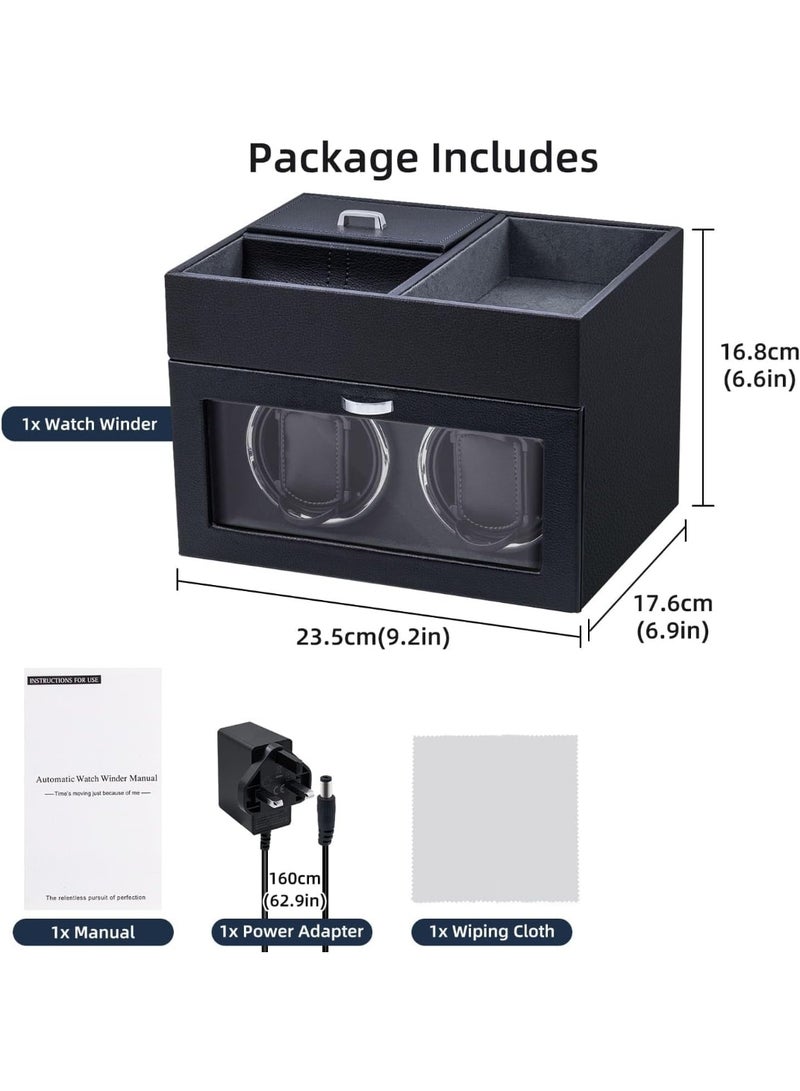 Automatic Double Watch Winder with Storage Box, Watch Winders for 2 Watches,Automatic Watch Winder Box with Quiet Motor,LED Light, Adjustable Watch Pillows - Image 2
