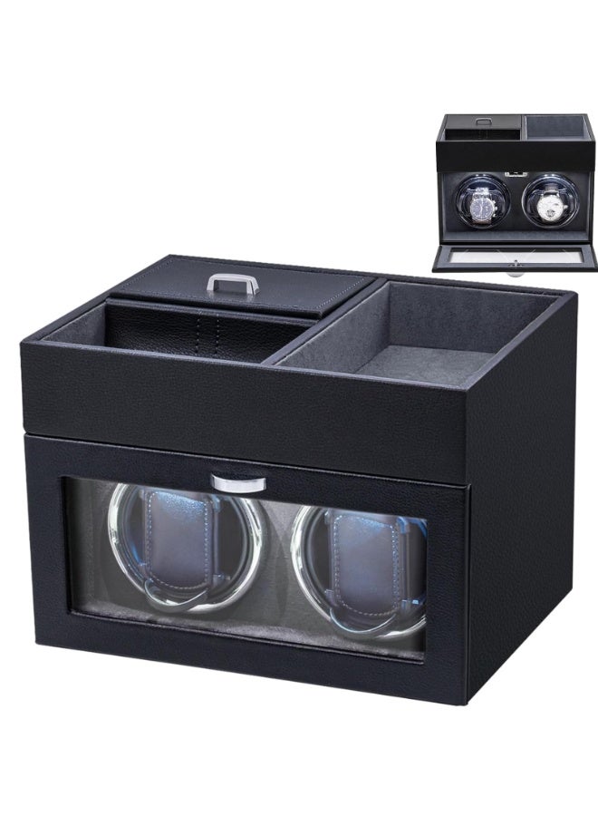Automatic Double Watch Winder with Storage Box, Watch Winders for 2 Watches,Automatic Watch Winder Box with Quiet Motor,LED Light, Adjustable Watch Pillows - Image 1