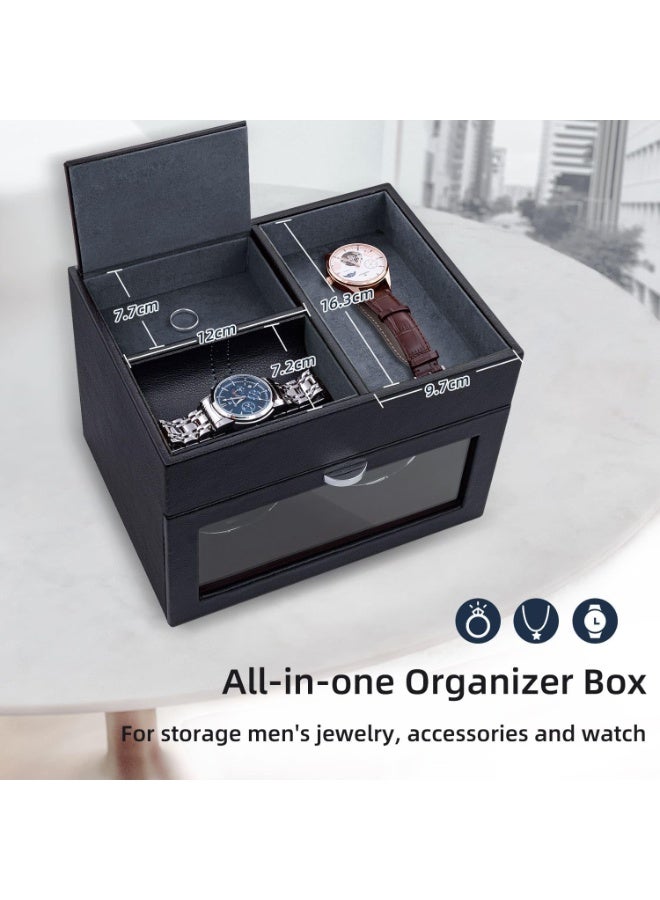 Automatic Double Watch Winder with Storage Box, Watch Winders for 2 Watches,Automatic Watch Winder Box with Quiet Motor,LED Light, Adjustable Watch Pillows - Image 5