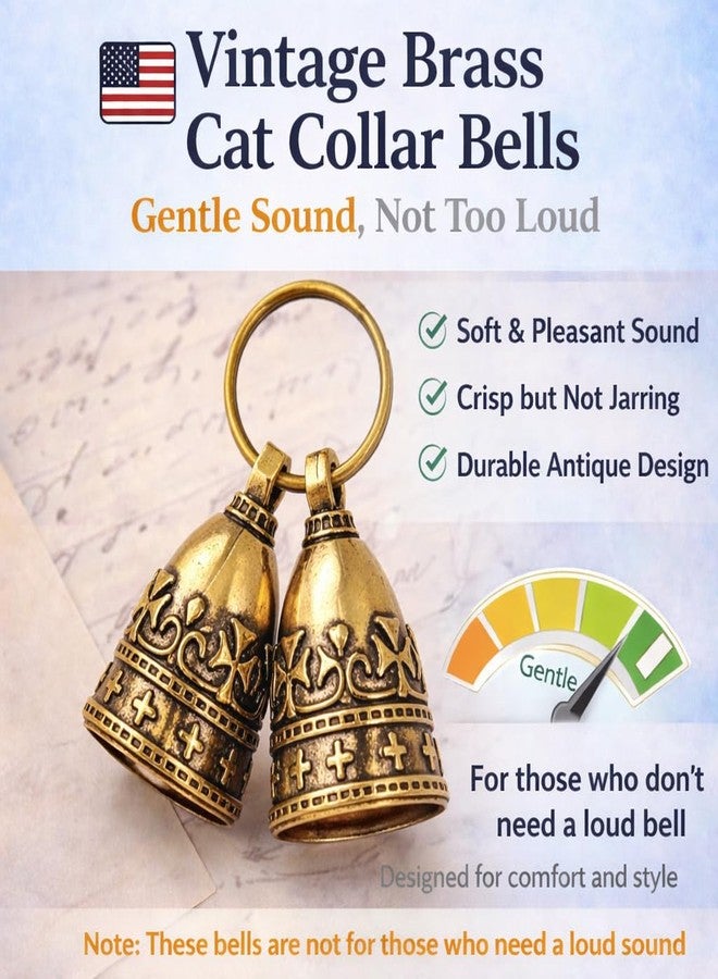 kcrygogo Quiet Brass Pet Bell Set with ID Capsule - Vintage Collar Tracking Accessory for Adult Cats & Dogs, Bird Alert Chime, Soft Crisp Sound, 2-Pack - Image 2