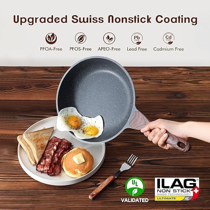 K3EDGE Nonstick Frying Pan Skillet  Swiss Granite Coating Pan Healthy Stone ChefS Omelette Pan Pfoa Free 24 Cm - Image 3