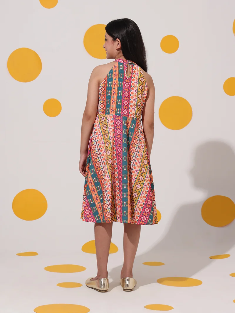 Cherry & Jerry Cherry & Jerry Printed Seersucker sleeveless Knee Length Dress