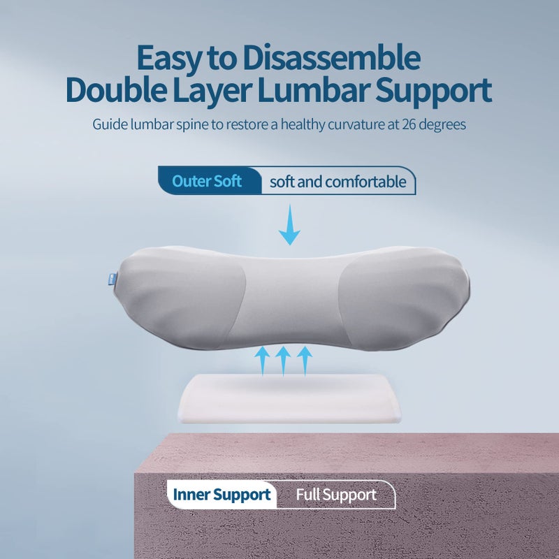 RESTCLOUD Adjustable Lumbar Support Pillow for Sleeping Memory Foam Back Support Pillow for Lower Back Pain Relief and Sleeping, Lumbar Support Pillow for Bed and Chair with 2 Insert Pads - Image 2