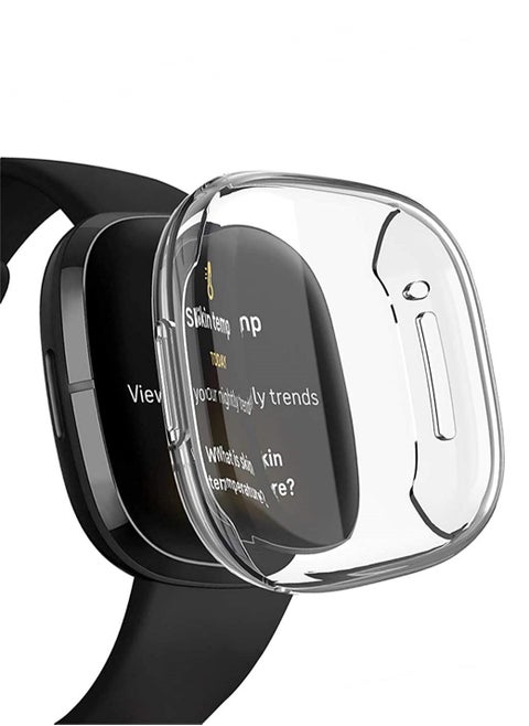 Fitbit Versa 3 Case / Fitbit Sense Case Clear Soft TPU Bumper Screen Protector Shockproof Full Coverage All-Around Protective Cover Clear