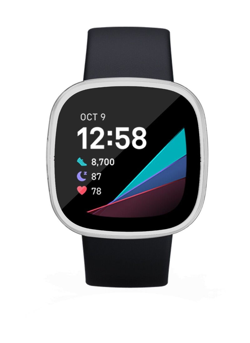 Fitbit Versa 3 Case / Fitbit Sense Case Clear Soft TPU Bumper Screen Protector Shockproof Full Coverage All-Around Protective Cover Clear