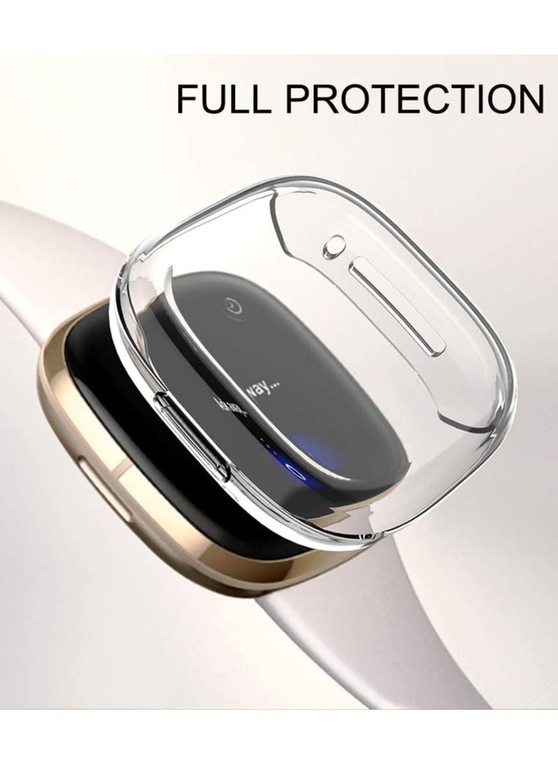 Fitbit Versa 3 Case / Fitbit Sense Case Clear Soft TPU Bumper Screen Protector Shockproof Full Coverage All-Around Protective Cover Clear