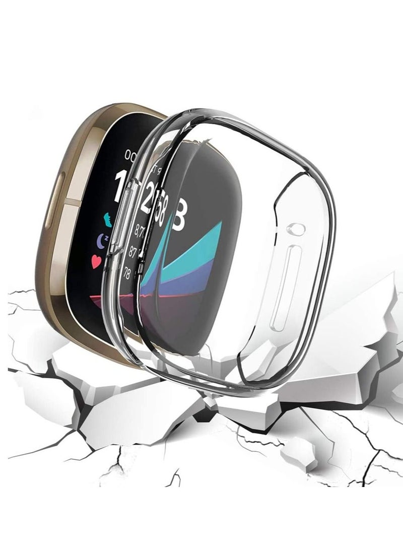 Fitbit Versa 3 Case / Fitbit Sense Case Clear Soft TPU Bumper Screen Protector Shockproof Full Coverage All-Around Protective Cover Clear