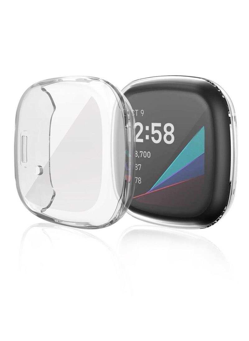 Fitbit Versa 3 Case / Fitbit Sense Case Clear Soft TPU Bumper Screen Protector Shockproof Full Coverage All-Around Protective Cover Clear