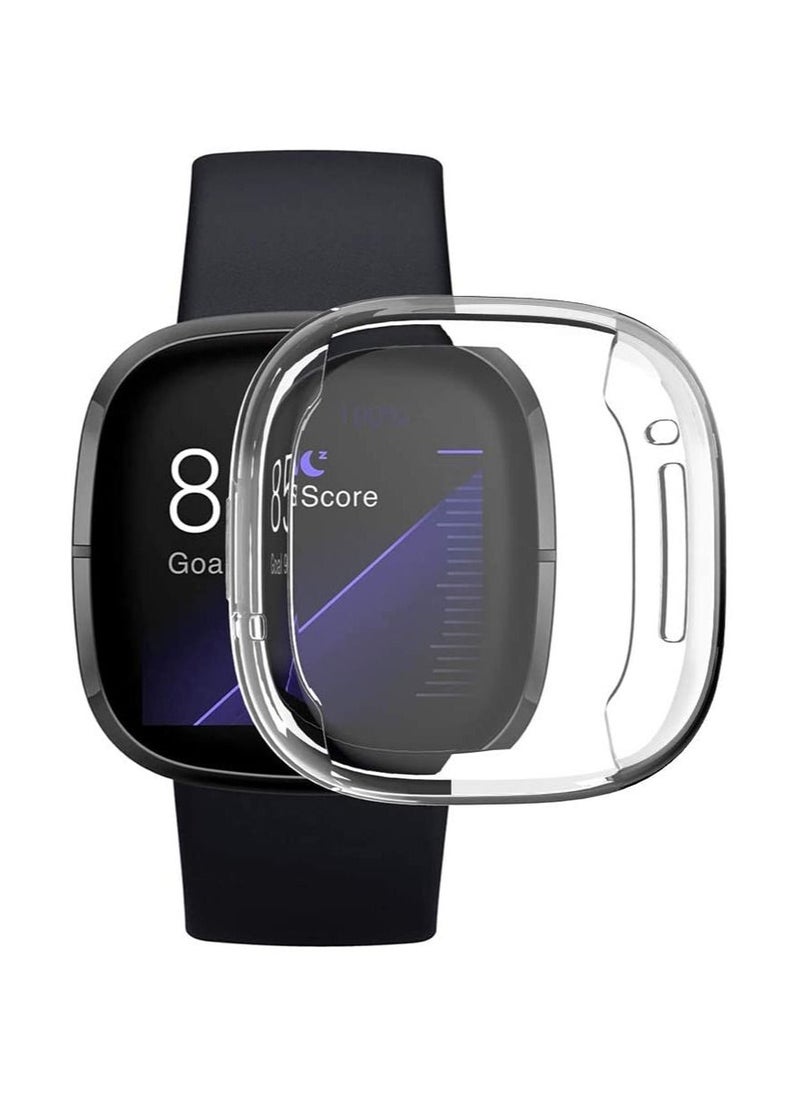 Fitbit Versa 3 Case / Fitbit Sense Case Clear Soft TPU Bumper Screen Protector Shockproof Full Coverage All-Around Protective Cover Clear