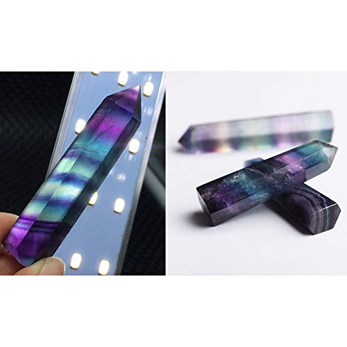 Comidox 2Pcs Natural Rainbow Fluorite Quartz Crystal Hexagonal Wand Healing Crystal Stone Purple Green Gem for Feng Shui Decor Home Office Decor - Image 5