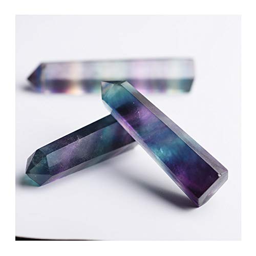 Comidox 2Pcs Natural Rainbow Fluorite Quartz Crystal Hexagonal Wand Healing Crystal Stone Purple Green Gem for Feng Shui Decor Home Office Decor - Image 4