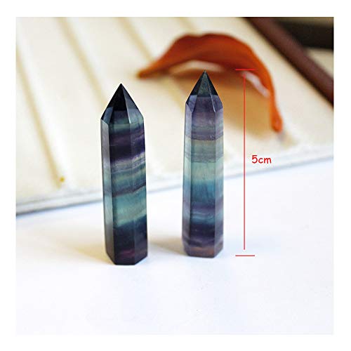 Comidox 2Pcs Natural Rainbow Fluorite Quartz Crystal Hexagonal Wand Healing Crystal Stone Purple Green Gem for Feng Shui Decor Home Office Decor - Image 2