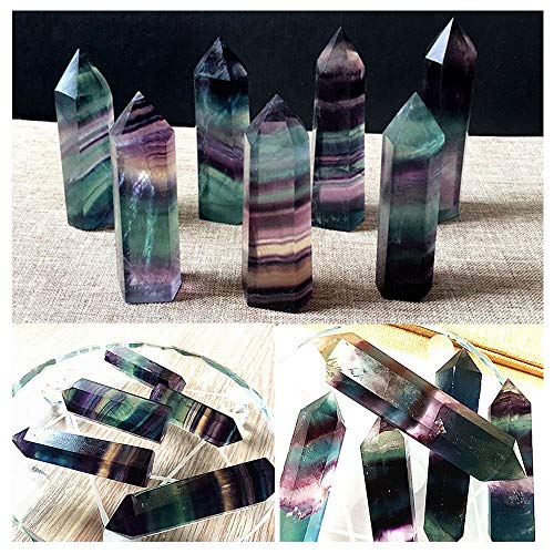 Comidox 2Pcs Natural Rainbow Fluorite Quartz Crystal Hexagonal Wand Healing Crystal Stone Purple Green Gem for Feng Shui Decor Home Office Decor - Image 3