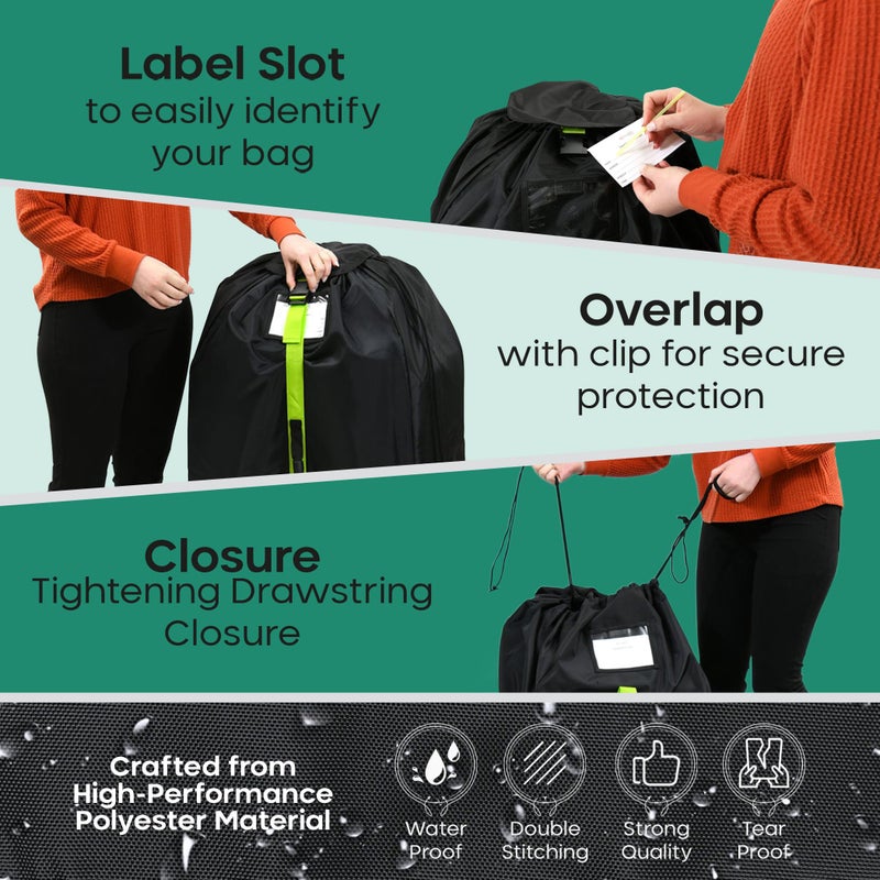 reperkid Medium Stroller Bag for Airplane Travel, Black & Green, 42" H x26 W x13 D, Fits Most Single Strollers Incl. Jogging & Standard Models â€“ Premium Waterproof Cover, Adjustable Shoulder Straps - Image 4