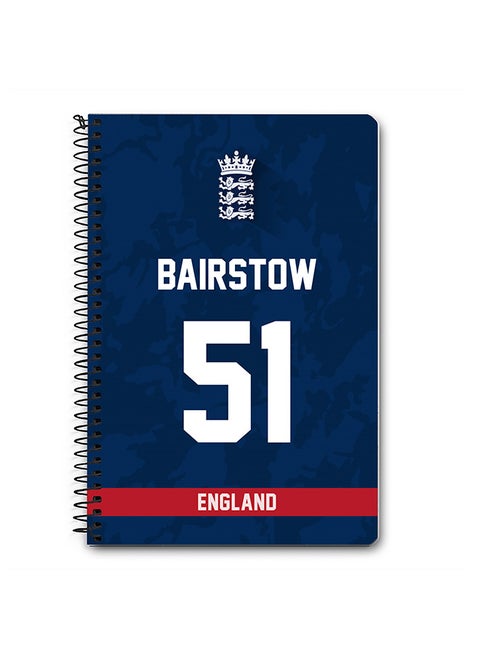 Designer A5 Spiral Notebook Memo Notepad Journal Player - Jonny Bairstow, Jersey Number -51 (With Logo)