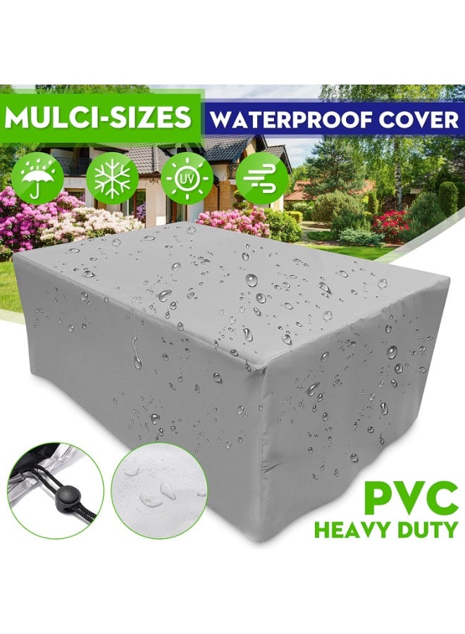 إيونتو غطاء أثاث فناء متين ومقاوم للماء - واقي طاولة وكرسي خارجي مستطيل الشكل من قماش أكسفورد 420D، غطاء مقاوم للأشعة فوق البنفسجية والغبار مع سدادة سلك برباط وحقيبة تخزين - فضي - Image 2