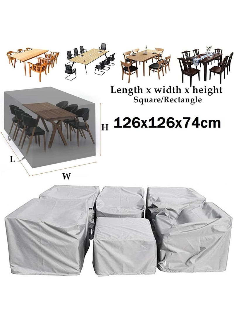إيونتو غطاء أثاث فناء متين ومقاوم للماء - واقي طاولة وكرسي خارجي مستطيل الشكل من قماش أكسفورد 420D، غطاء مقاوم للأشعة فوق البنفسجية والغبار مع سدادة سلك برباط وحقيبة تخزين - فضي - Image 3