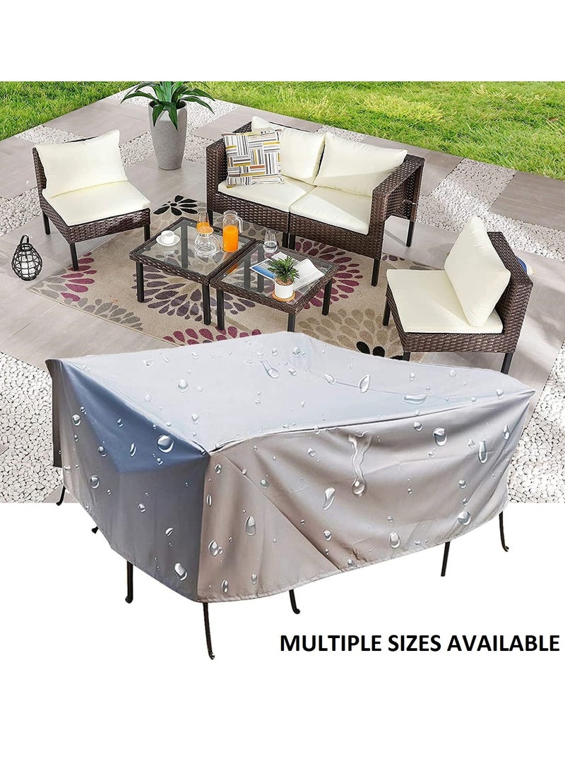 إيونتو غطاء أثاث فناء متين ومقاوم للماء - واقي طاولة وكرسي خارجي مستطيل الشكل من قماش أكسفورد 420D، غطاء مقاوم للأشعة فوق البنفسجية والغبار مع سدادة سلك برباط وحقيبة تخزين - فضي - Image 1