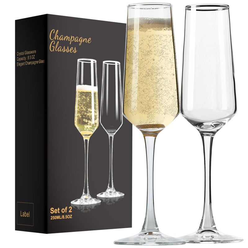 Haoxishui Champagne Glasses 85 OZ Champagne Flutes set of 2 Unique Champagne Gift for Birthday Wedding Anniversary Ideal for Home Bar Parties etc