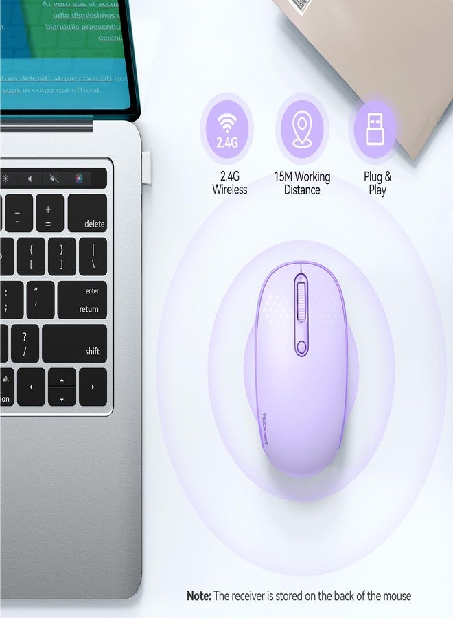 TECKNET Wireless Mouse, 2.4G Quiet Computer Mouse with USB Receiver, 4 Buttons Portable Cordless Mice for Chromebook, Laptop, PC, Mac, 800/1200/1600 DPI - Purple - Image 2