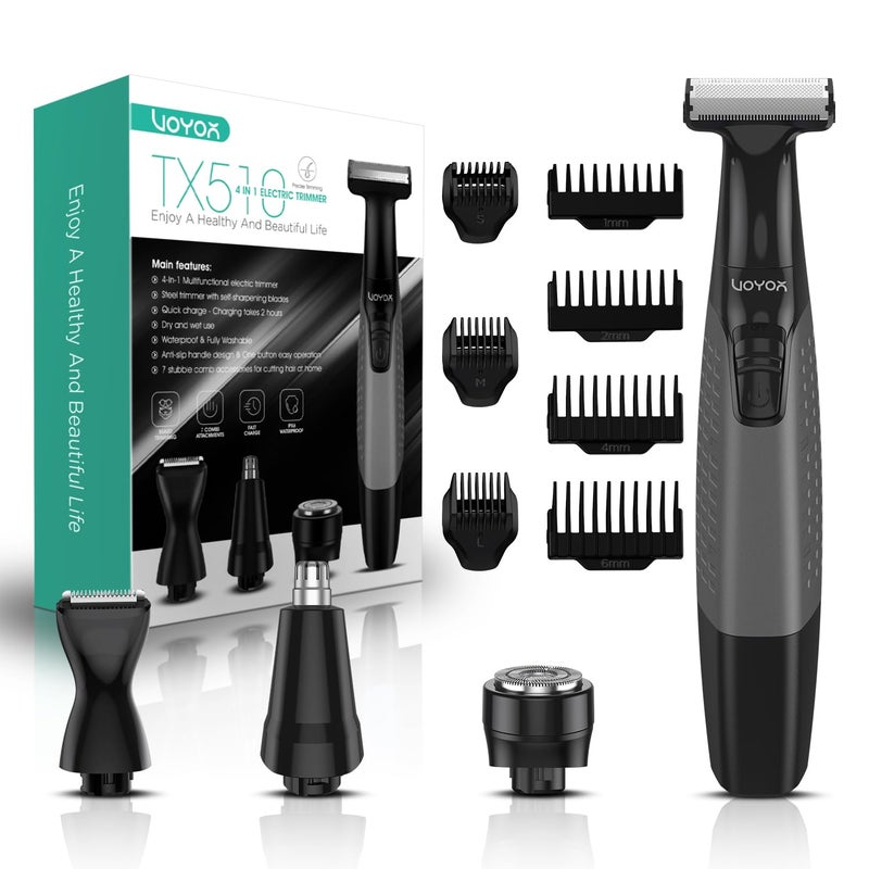 VOYOR Beard Trimmer for Men Electric Razor, Nose Face Body Hair Trimmer with Adjustable Length Combs All in 1 Rechargeable Mens Grooming Kit Cordless Electric Shaver Wet/Dry TX510 (Grey) - Image 1