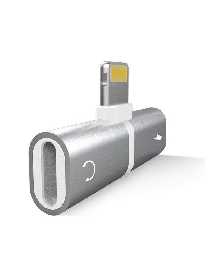 ACLIX 2 in 1 Mini Portable Metal Splitter Lightning Audio Charger Adapter for iPhone X 7 8 Plus (Silver) - Image 2