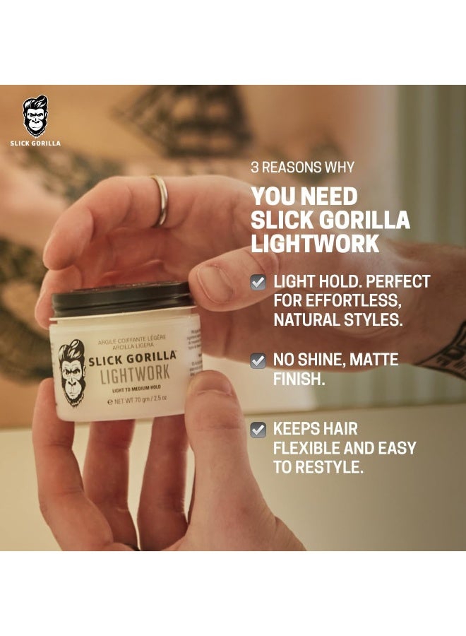 Slick Gorilla Lighwork Matte Hair Clay for Men 2.5 oz, Matte Finish, Flexible Hold, Lightweight Styling Clay, Water-Based, Natural Texture, Non-Greasy Grooming Clay for Everyday Use - Image 5