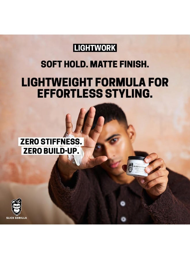 Slick Gorilla Lighwork Matte Hair Clay for Men 2.5 oz, Matte Finish, Flexible Hold, Lightweight Styling Clay, Water-Based, Natural Texture, Non-Greasy Grooming Clay for Everyday Use - Image 3