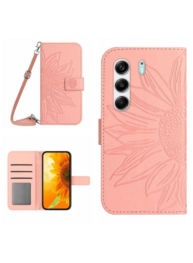 إيروريكس جراب لهاتف Tecno Camon 40 Pro 4G / 5G، جراب هاتف من الجلد القابل للطي منقوش عليه نقشة زهرة الشمس مع حبل تعليق - Image 1