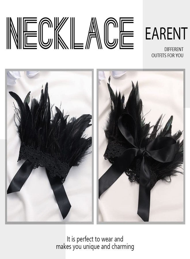 ايفينت قلادة EARENT القوطية المصنوعة من الريش الطبيعي، قلادة تشوكر من الدانتيل الأسود، إكسسوارات أزياء حفلات الهالوين، مجوهرات للرقبة للنساء - Image 2