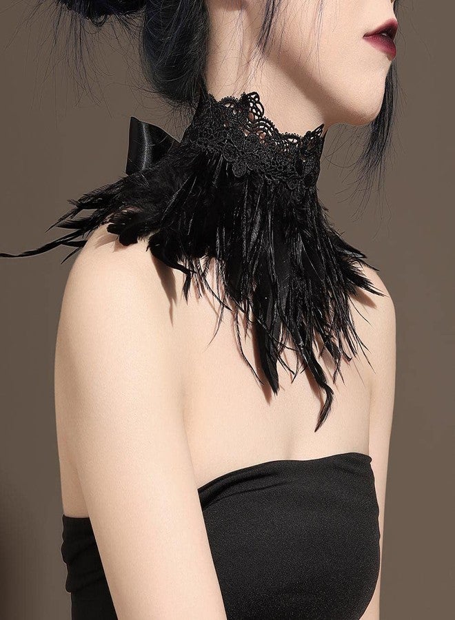 ايفينت قلادة EARENT القوطية المصنوعة من الريش الطبيعي، قلادة تشوكر من الدانتيل الأسود، إكسسوارات أزياء حفلات الهالوين، مجوهرات للرقبة للنساء - Image 3