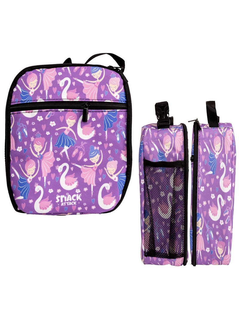 Snack Attack Kids Insulated Lunch Bag – Ballerina & Swan Princess Design – Leakproof & Lightweight – With Adjustable Strap & Mesh Bottle Pocket – Ideal for Girls Age 3–10 – BPA-Free, Durable & Easy to Clean - Image 1
