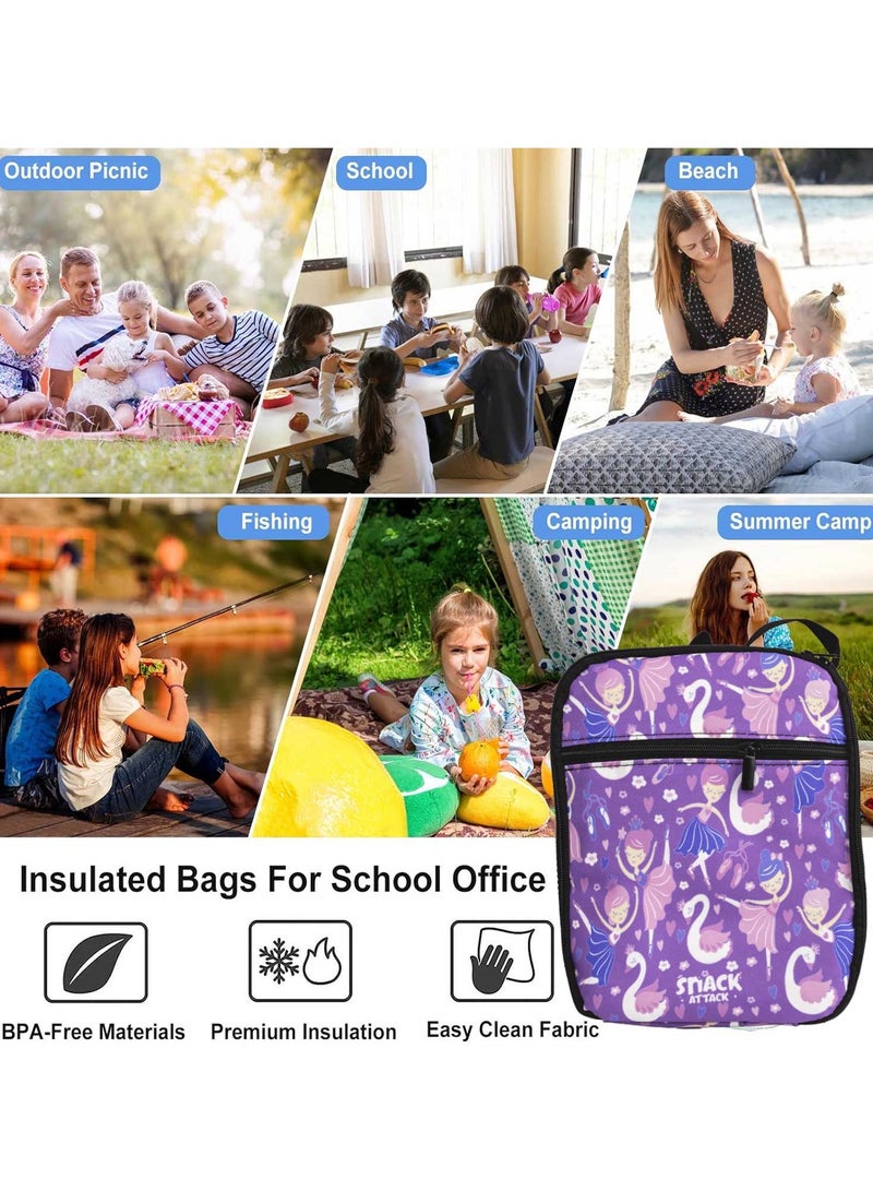 Snack Attack Kids Insulated Lunch Bag – Ballerina & Swan Princess Design – Leakproof & Lightweight – With Adjustable Strap & Mesh Bottle Pocket – Ideal for Girls Age 3–10 – BPA-Free, Durable & Easy to Clean - Image 4