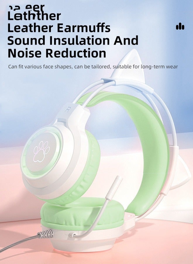general Wired Bluetooth Gaming Headset with Microphone, Cat Ear Headphones with RGB LED Light Stereo Sound Over Ear Headphones - Image 3