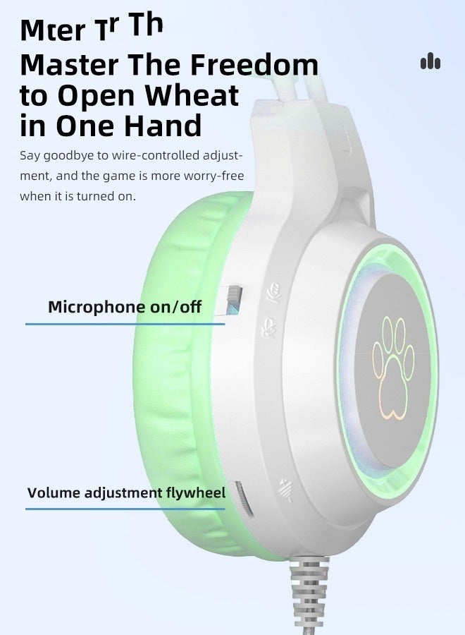 general Wired Bluetooth Gaming Headset with Microphone, Cat Ear Headphones with RGB LED Light Stereo Sound Over Ear Headphones - Image 4