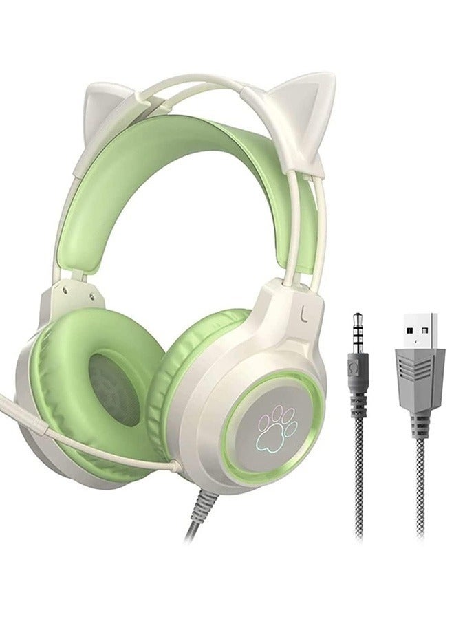 general Wired Bluetooth Gaming Headset with Microphone, Cat Ear Headphones with RGB LED Light Stereo Sound Over Ear Headphones - Image 1