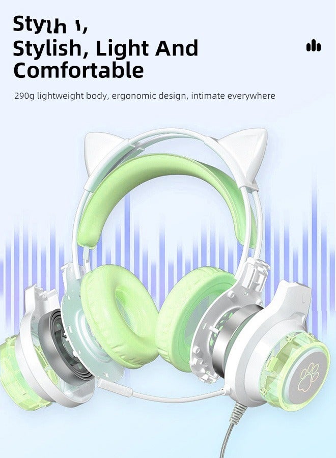 general Wired Bluetooth Gaming Headset with Microphone, Cat Ear Headphones with RGB LED Light Stereo Sound Over Ear Headphones - Image 2
