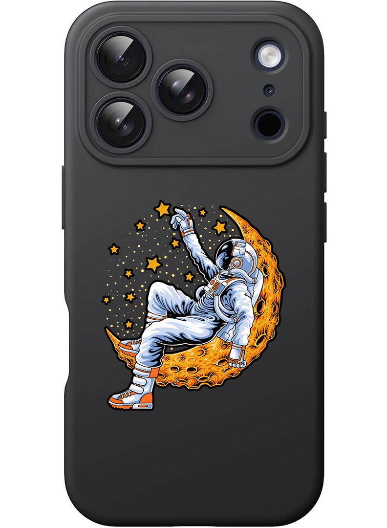 Theodor Protective Slim Fit Case Liquid Silicone Cover with Full Body Protection Anti-Scratch Shockproof Case For Apple iPhone 17 Pro Max (Black) Astronaut lying on moon - Image 1