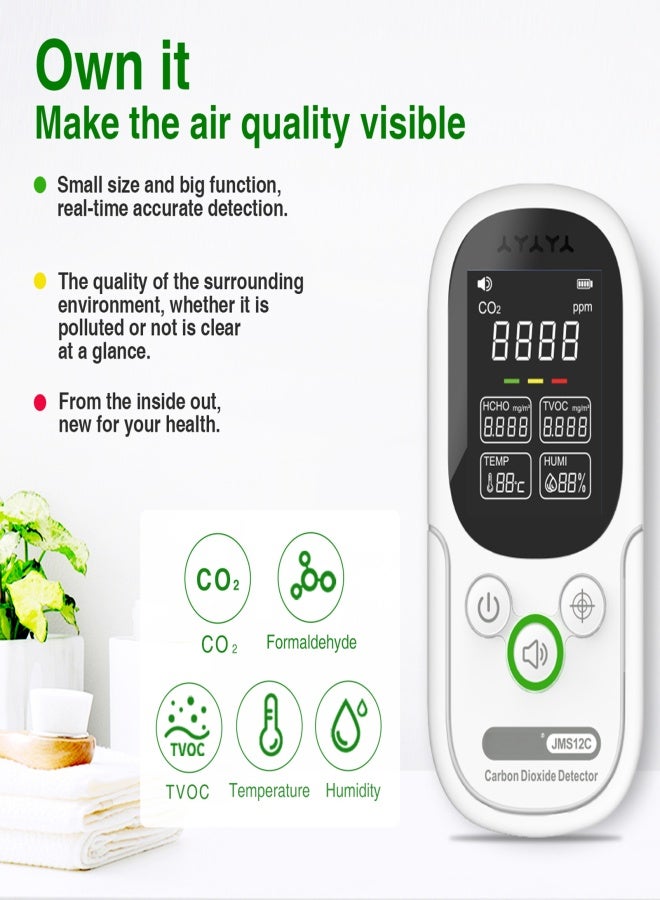 NOYAFA Air Quality Monitor & Temperature Humidity Meter Portable CO2 Formaldehyde Detector Multifunction TVOC Tester with Alarm Buzzer Rechargeable Air Analyzer for Home Car Greenhouse Cellar - Image 5