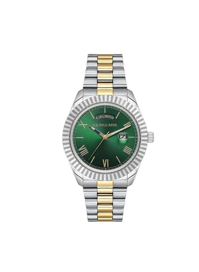 U.S. Polo Assn. Novelties Green Dial Silver Stainless Steel Bracelet Analog Watch for Men 42mm