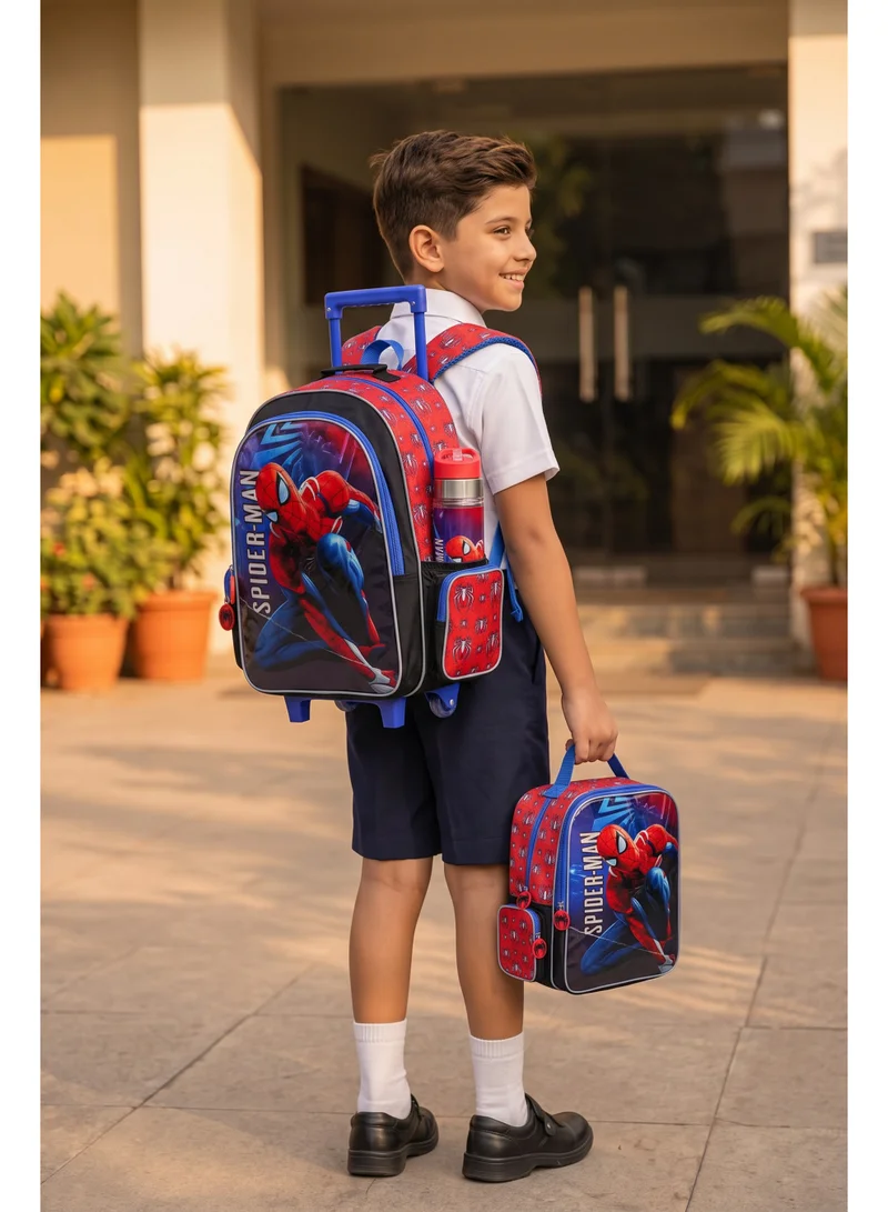 مارفل Marvel Spider-Man Premium 5-in-1 Kids Trolley School Set 18" | Rolling Backpack, Lunch Bag, Lunch Box, Water Bottle & Pencil Case | Boys School Bag