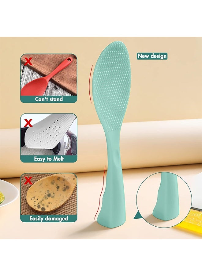 HY Silicone Standing Rice Spatula with Non-Stick Paddle, Heat Resistant Rice Cooker Spoon, Serving Spoon for Grains (Green) - Image 2