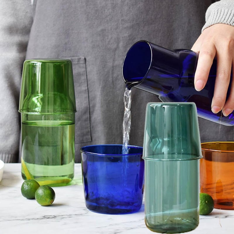sappiedear Bedside Glass Water Carafe Set with Cup, Glass Carafe with Lid Mouthwash Cups for Bedroom Bathroom Juice Wine Milk - Image 4