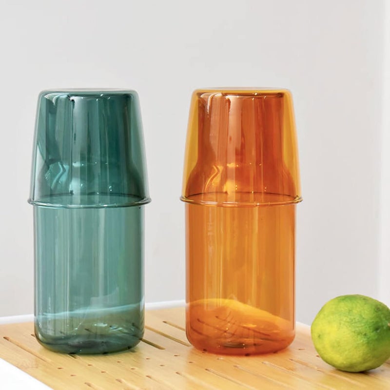 sappiedear Bedside Glass Water Carafe Set with Cup, Glass Carafe with Lid Mouthwash Cups for Bedroom Bathroom Juice Wine Milk - Image 3