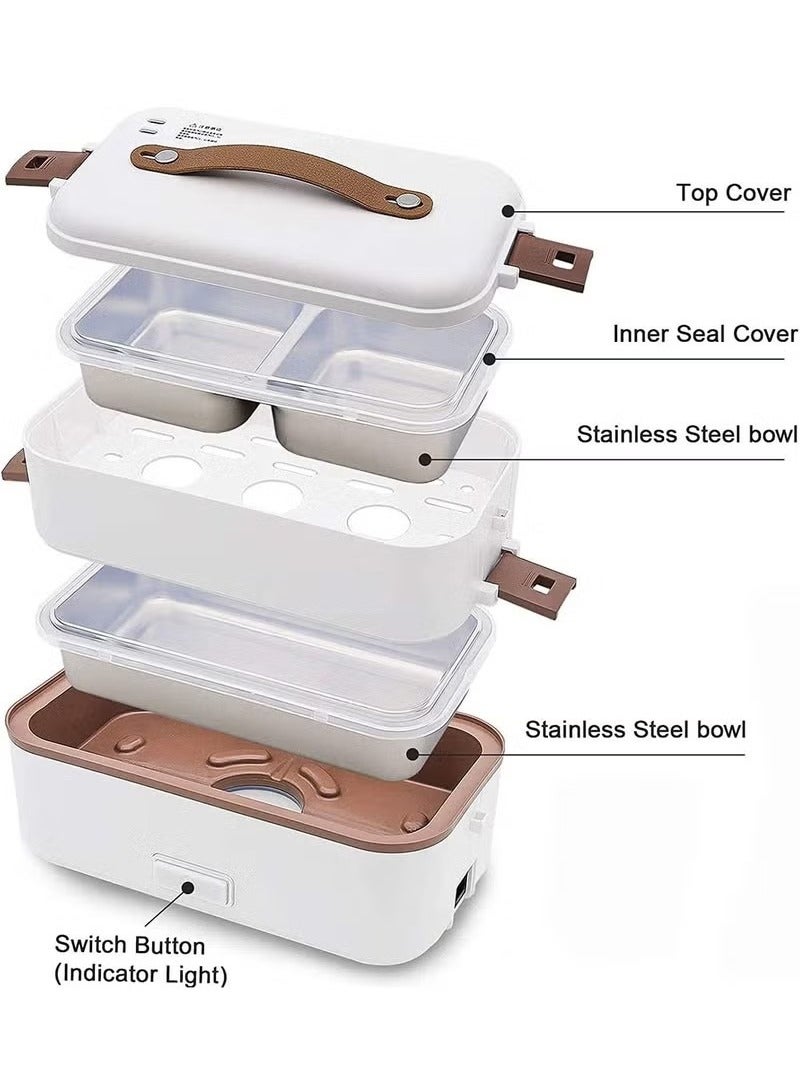 Beauenty Lunch Box 2 Tier Portable Electric Food Warmer Mini Removable 304 Stainless Steel 220V White Stainless Steel 800Ml - Image 2