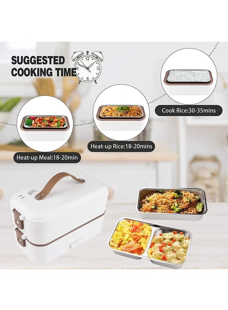 Beauenty Lunch Box 2 Tier Portable Electric Food Warmer Mini Removable 304 Stainless Steel 220V White Stainless Steel 800Ml - Image 3