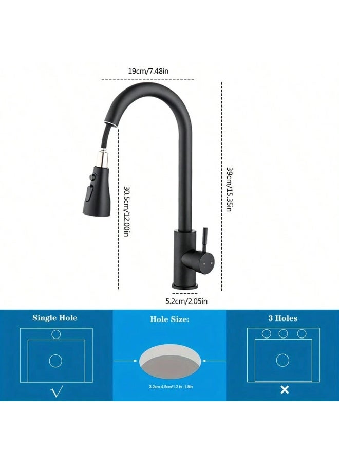 RATSAW 360° Rotating Black Kitchen Faucet with Pull-Out Sprayer – Hot & Cold Mixer Tap with Stream and Spray Modes  Pull Down Gooseneck  Kitchen Sink Faucet for Modern Sinks - Image 4