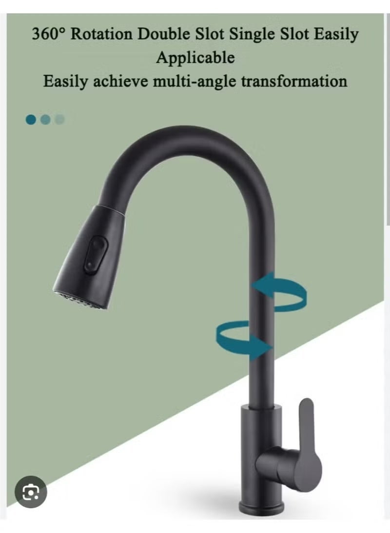 RATSAW 360° Rotating Black Kitchen Faucet with Pull-Out Sprayer – Hot & Cold Mixer Tap with Stream and Spray Modes  Pull Down Gooseneck  Kitchen Sink Faucet for Modern Sinks - Image 3